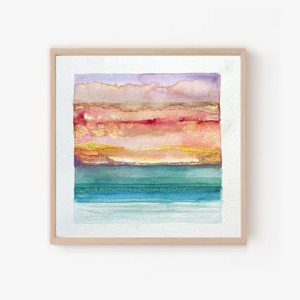 6x6" Original Watercolor Painting . "Tropical Oceanscape" art.tanyakucey.com